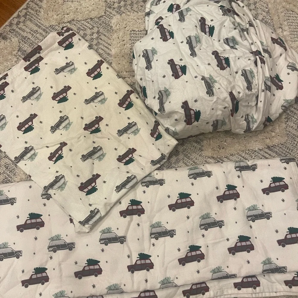 Target Christmas Flannel Car Truck Tree Twin Bedding Sheet Set